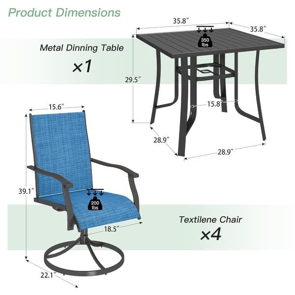 dimension image slide 15 of 33, Patio Dining Set, Outdoor Dining Table and Chairs Set with Textilene Chairs, Adjustable Umbrella Hole for Garden, Backyard