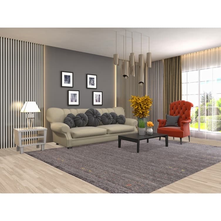 Striped Gabbeh Area Rug Hand-Knotted Wool Carpet - 7'10"x 9'10"