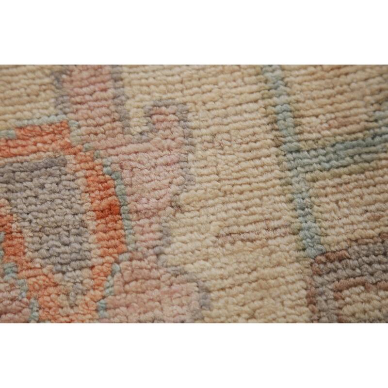Hand Knotted Oriental 100% Wool Carpet Transitional All-Over Beige & Ivories Oushak Area Rug - 9' 2'' X 6' 2''