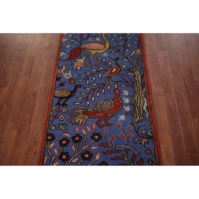 Animals Blue Design Ziegler Indian Runner Rug Handmade Wool Carpet - 2'6"x 7'11"
