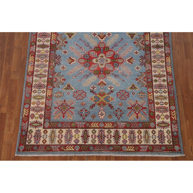 Blue Kazak Area Rug Hand-Knotted Wool Carpet - 4'10" x 6'5"