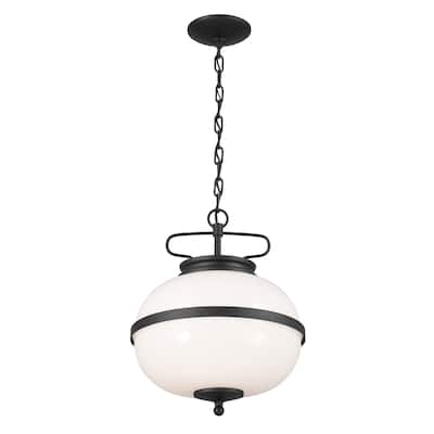 Kichler Lighting Opal 12 inch 2-Light Pendant Textured Black with Opal Glass