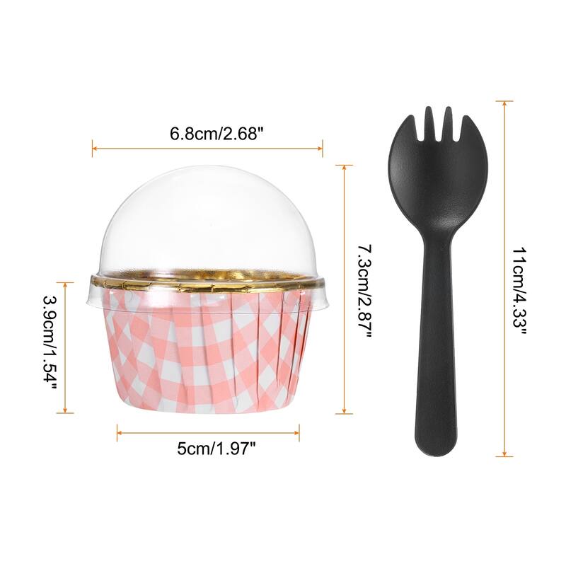 50pcs Plaid Cupcake Liners with Dome Lids Aluminum Foil 3.5oz Standard - Pink - Pink