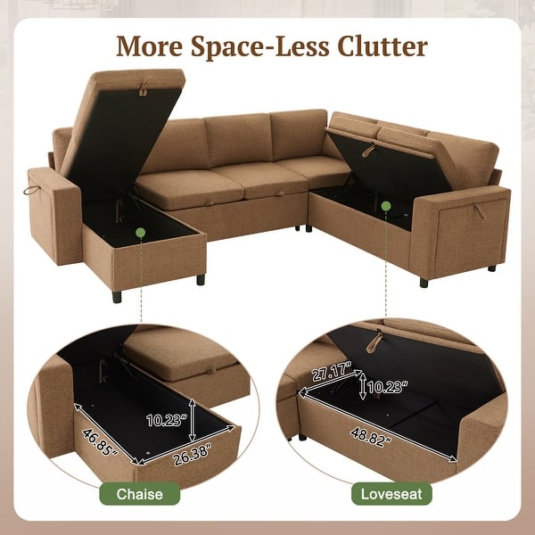 dimension image slide 0 of 2, U-Shaped Convertible Sectional Sofa Bed with Storage Chaise by Harper&Bright Designs