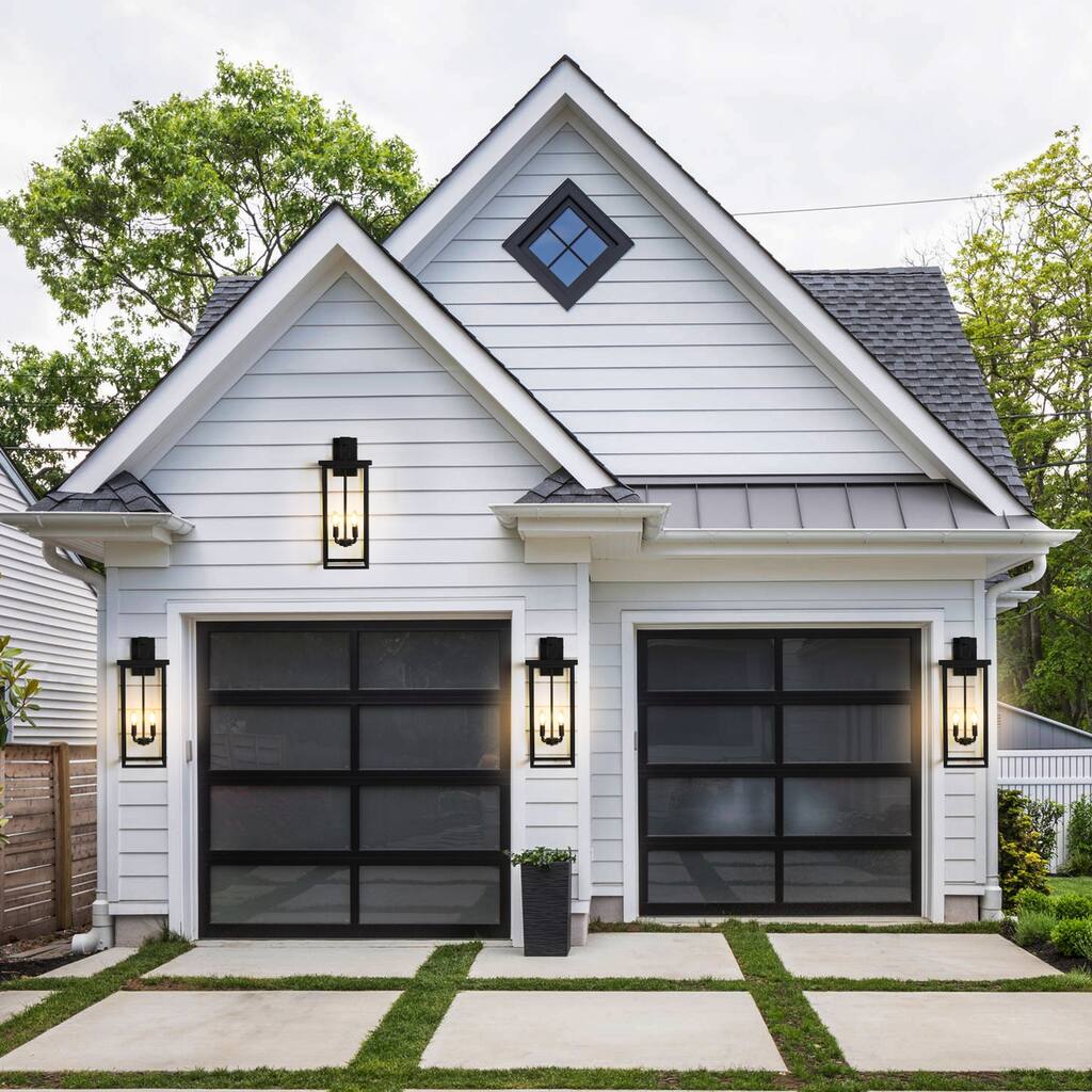 26"(H) 1ps Modern Outdoor Wall Lanterns with Black Metal Frame and Clear Glass, 4 E12 Bulb Socket, Weatherproof(No Bulbs)