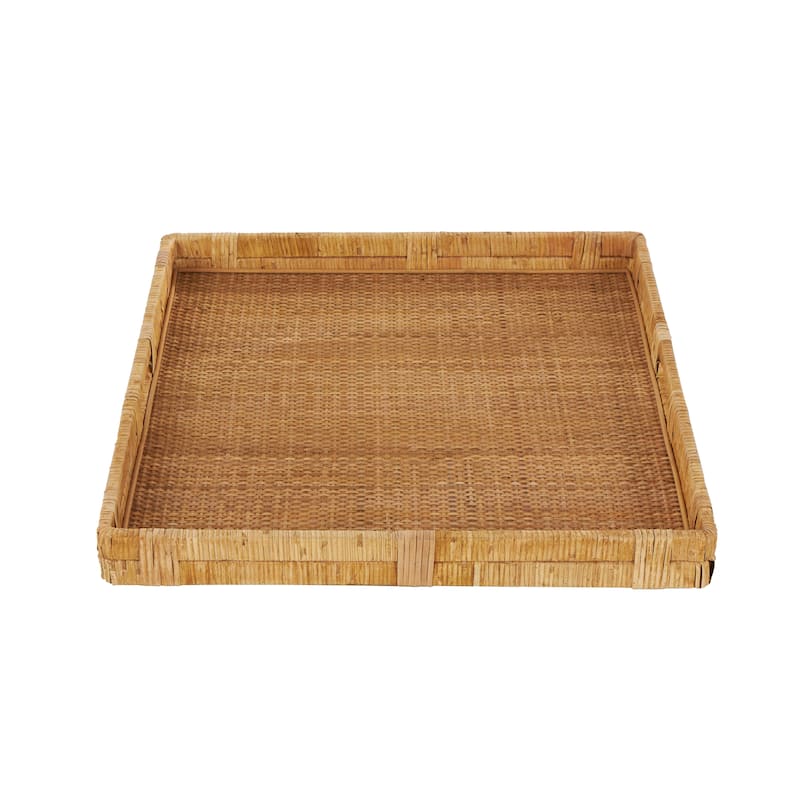 Rattan Handmade Woven Living Room Decor Tray with Slot Handles - Brown - Roche River Decor