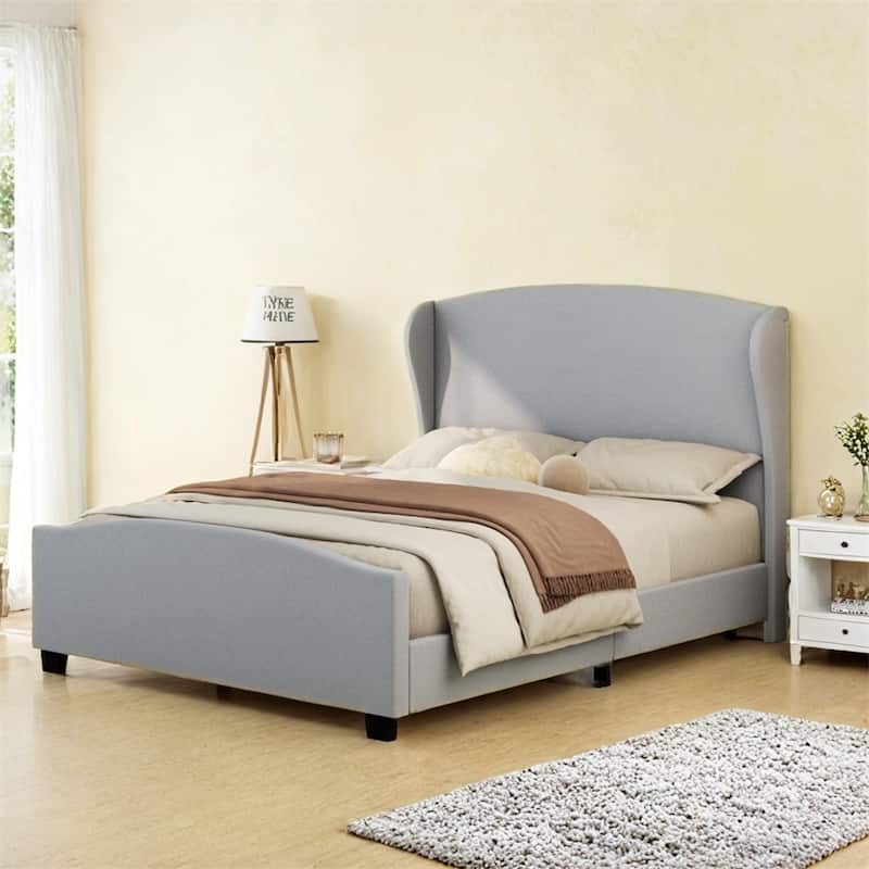 Queen Size 51" High Headboard Wingback Linen Upholstered Bed