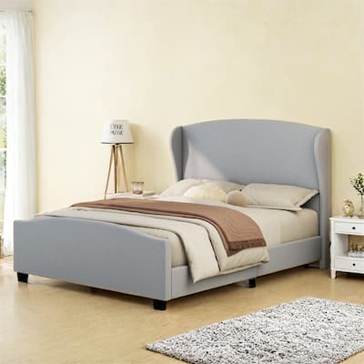 Queen Size 51" High Headboard Wingback Linen Upholstered Bed
