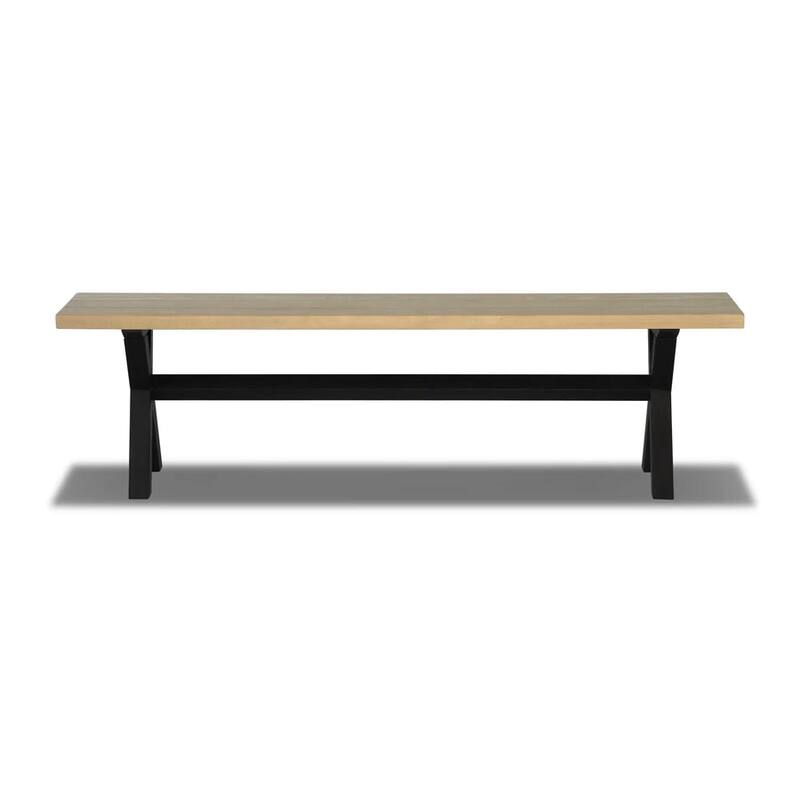 Cascais Solid Wood Bench with Trestle Base - Blonde Oak/Black Oak