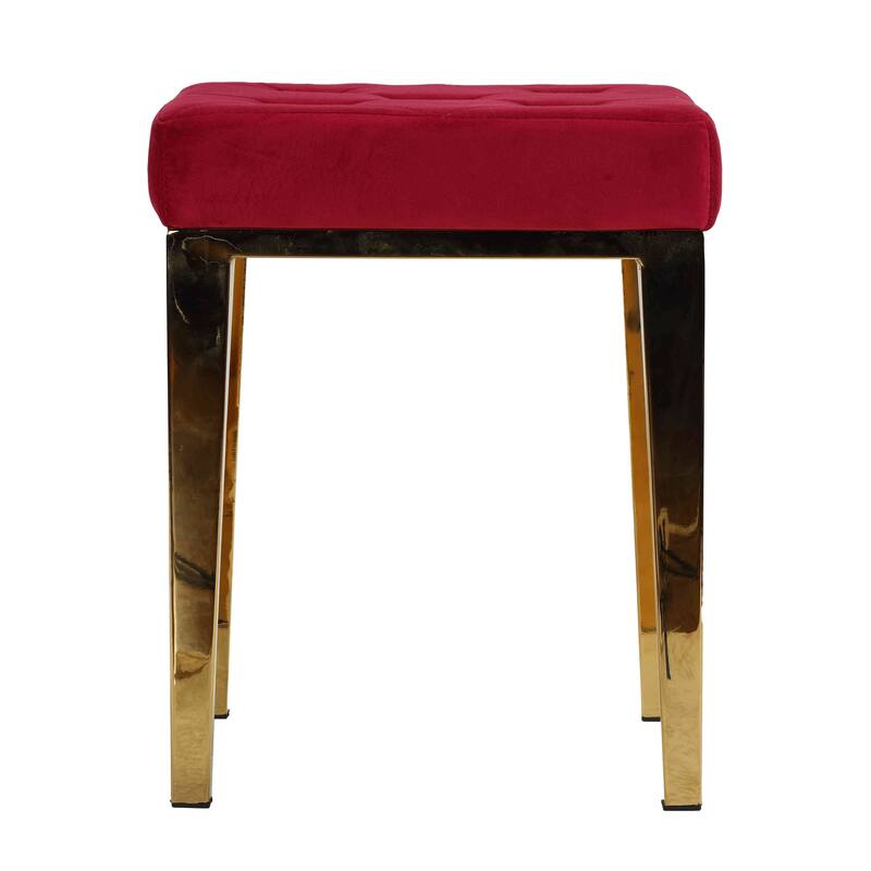 Cortesi Home Leeds Square Ottoman in Pink Velvet, Brushed Gold
