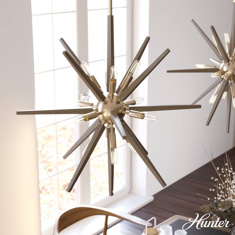 Hunter Jupiter Star Pendant - Entry, Dining Room - Mid-Century Modern, Sputnik - 24" - 12 Light - Alturas Gold