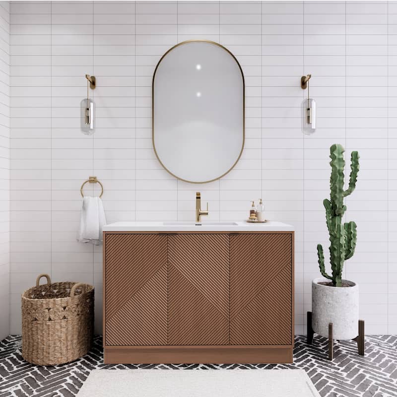 Milano 48" Freestanding Bathroom Vanity with White Acrylic Sink - 47.24" x 19.49" x 35.46'' - Brown