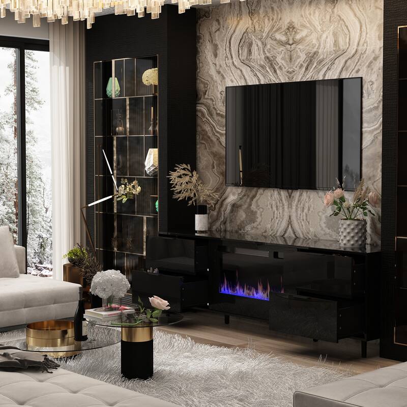 High-Gloss Electric Fireplace TV Stand LED Color ModesRemote Control