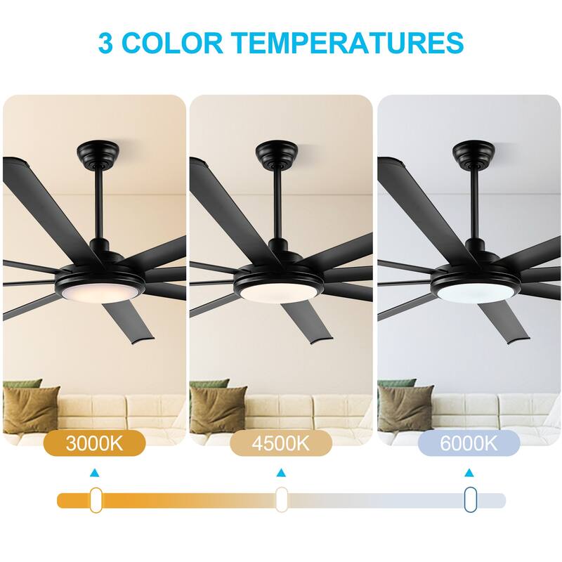 WINGBO 64" and 72" and 80" and 96" Indoor Ceiling Fan with LED Light and Remote