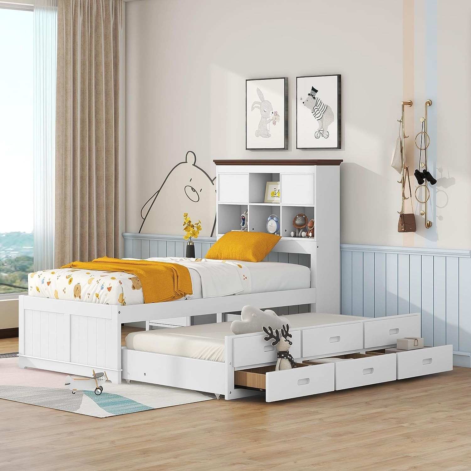 Captains bed on sale with bookshelf headboard