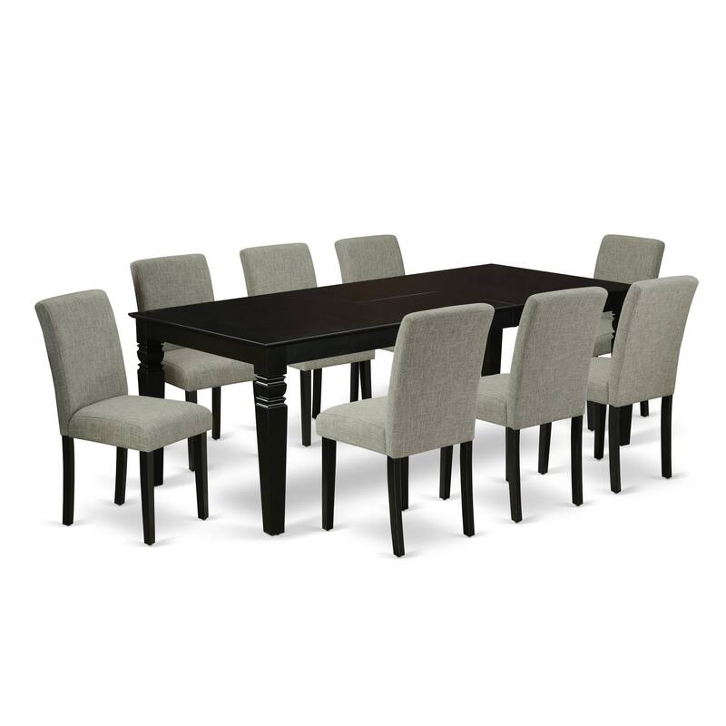 East West Furniture Dining Room Furniture Set- a Rectangle Wooden Table and Shitake Linen Fabric Chairs, Black (Pieces Option)