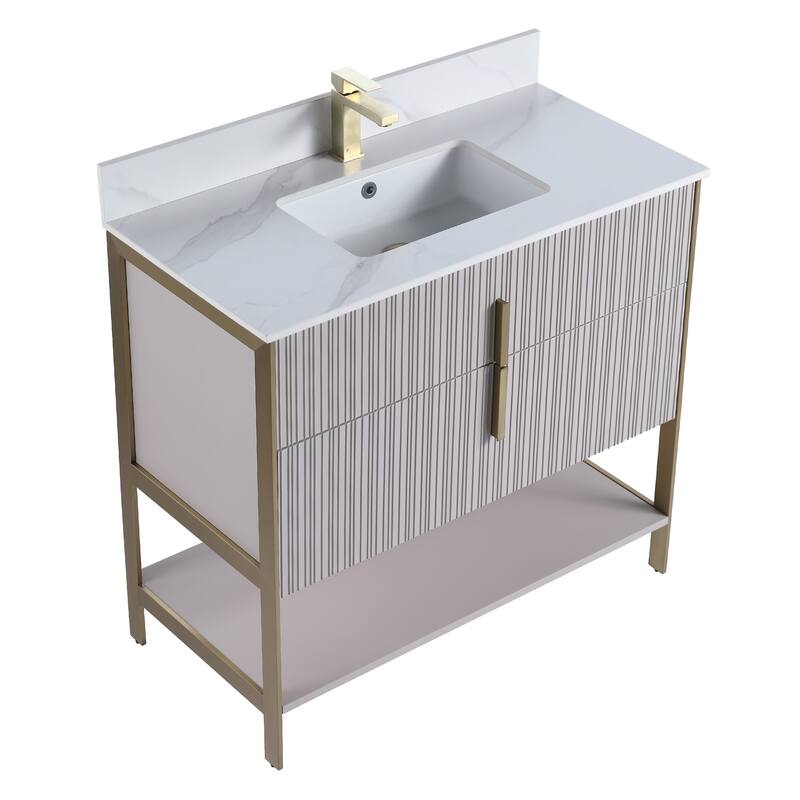 Fine Fixtures Serenity Modern Bathroom Vanity with White Carrara Stone Top