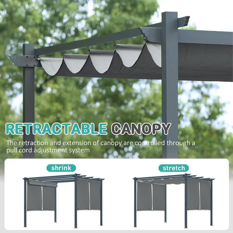 Aoodor 10 x 10 FT Outdoor Pergola with Retractable Shade Canopy, 4 Pieces Roller Shade Curtain