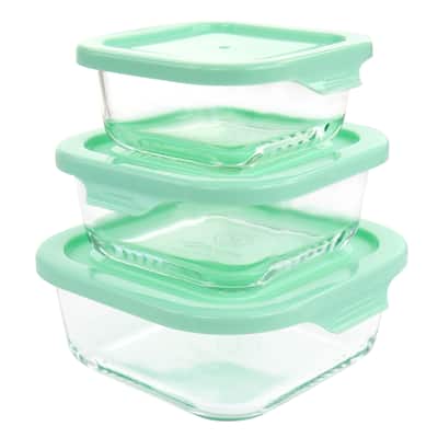 6 Piece Glass Storage Containers with Lids in Mint - 6 Piece