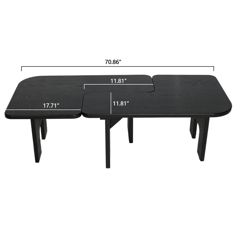 Modern Nesting Coffee Table Set, Black Wood Extendable Center Table with Smooth Surface for Living Room