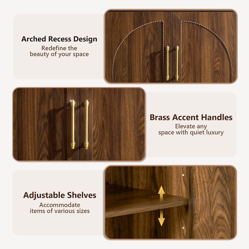 31" Modern Arched Recess Sideboard, Wood Kitchen Buffet, File Cabinet