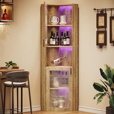 5-Tier Corner Bar Cabinet with LED Lights