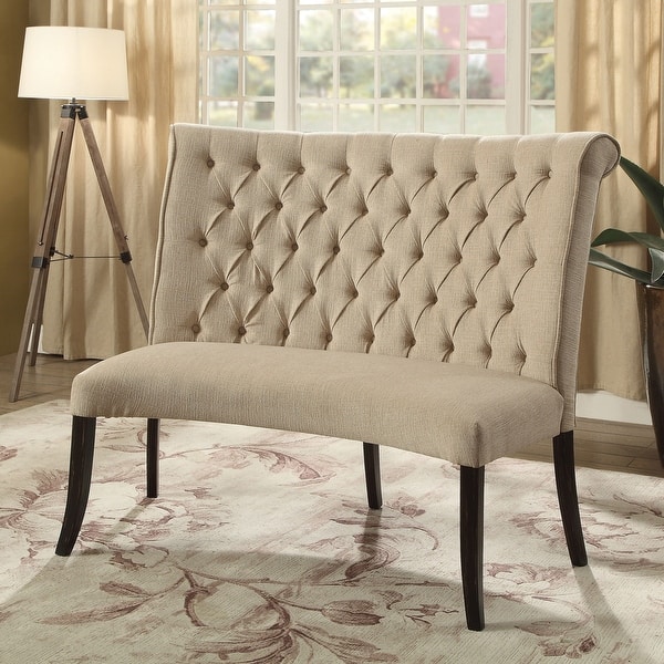 Sheila Contemporary Fabric Button Tufted Loveseat Bench by Furniture of