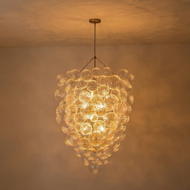 Brass 12-Light Swirled Glass Ball Grape Loft Bubble Chandelier