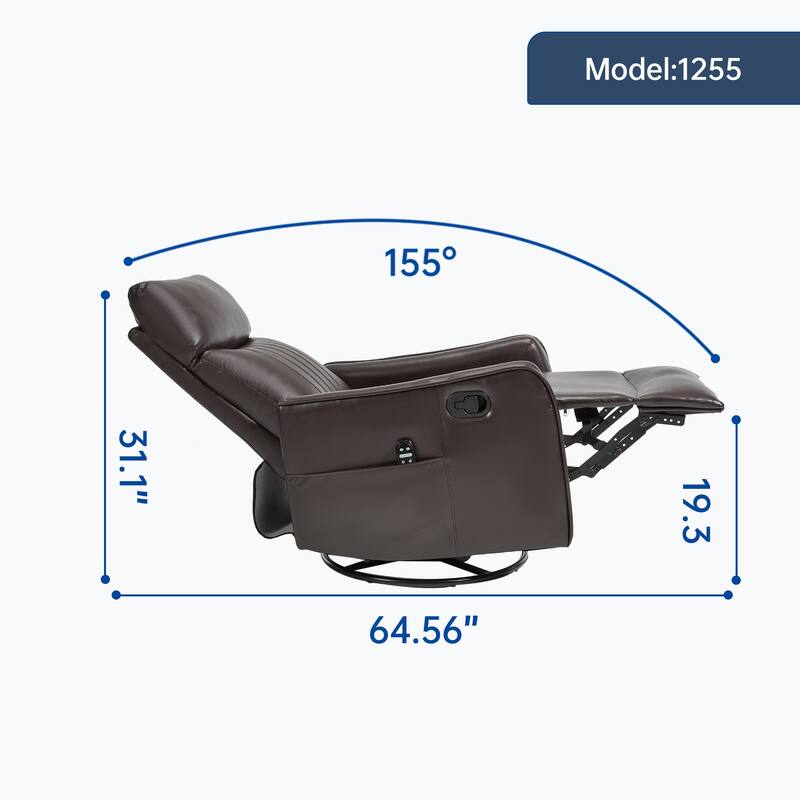 Faux Leather Swivel Recliner Chair, Manual Recliner Chair with Massage & Heat, Glider Rocker Chair with Side Pocket