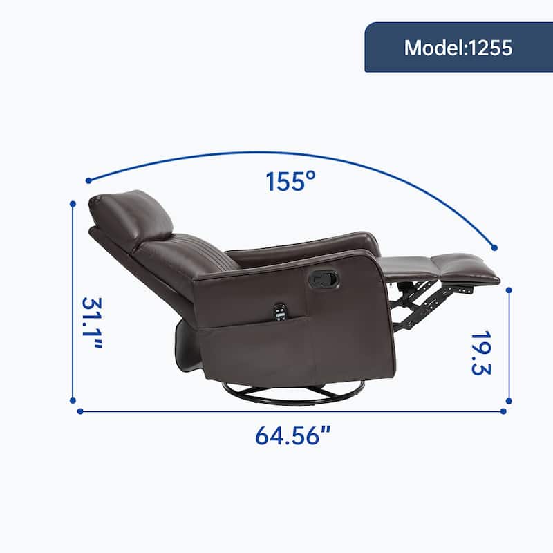 Leather Heat Massage Manual Recliner Chair with Rocker and Swivel in Fabric for Living Room