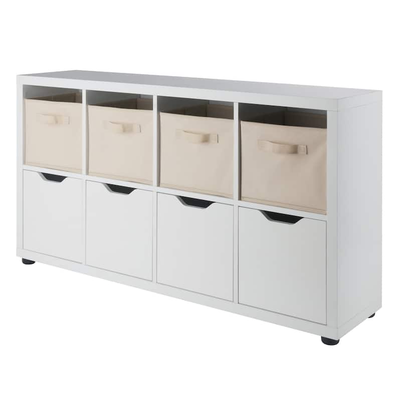 Wooden 3-Piece Storage Cabinet with Foldable Baskets - 48.25" - White and Beige