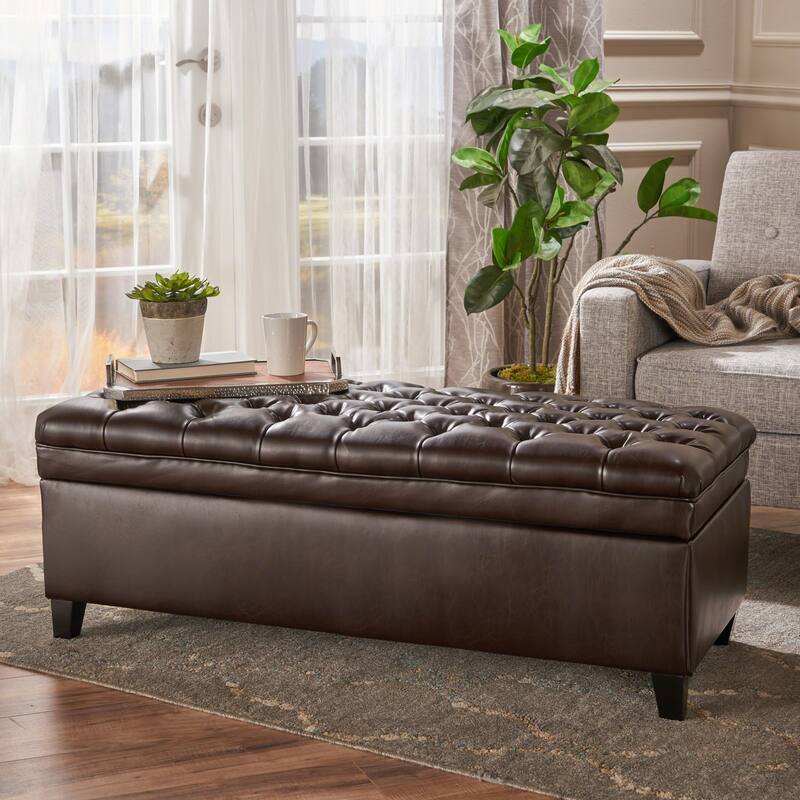 Hastings Tufted Faux Leather Storage Ottoman by Christopher Knight Home - Brown