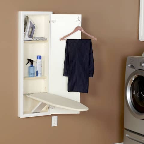 Household Essentials StowAway In-Wall Ironing Board Cabinet with Built In Ironing Board White