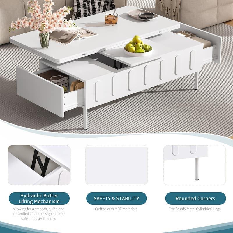 Modern Space Saving Center Table with Foldable Top