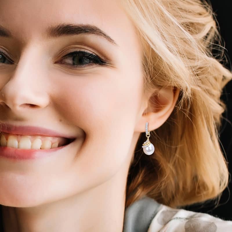 Miadora White South Sea Cultured Pearl and 3/5ct TDW Diamond Swirl Hoop Earrings in 14k Yellow Gold