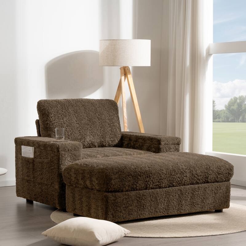 42" Oversized Chaise Lounge Indoor Sofa Bed with Storage Ottoman