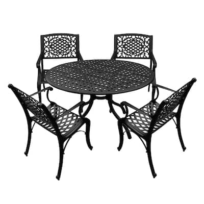 Modern Ornate Outdoor Mesh Aluminum 42-in Round Patio Dining Set with Four Chairs - N/A