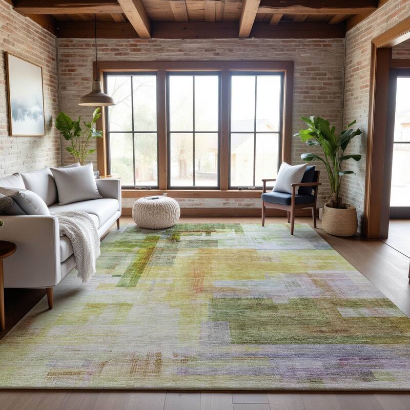 Premium Washable Super Soft Modern Abstract Mayfield Rug - Green - 9' x 12'