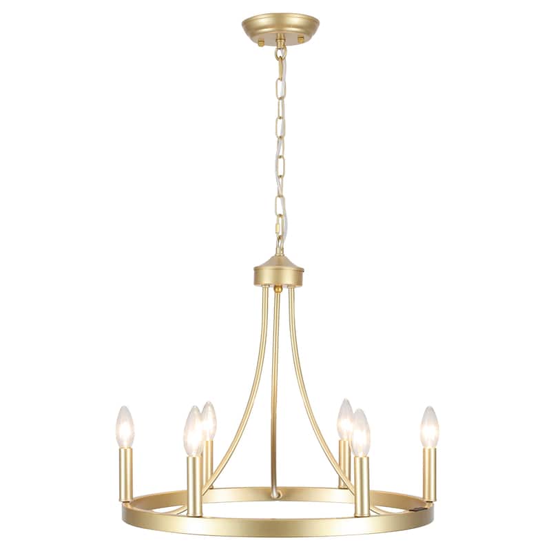 6-Light Farmhouse Chandelier, Modern Wagon Wheel Chandelier for Dining Room Living Room Bedroom Kitchen - Spray Gold