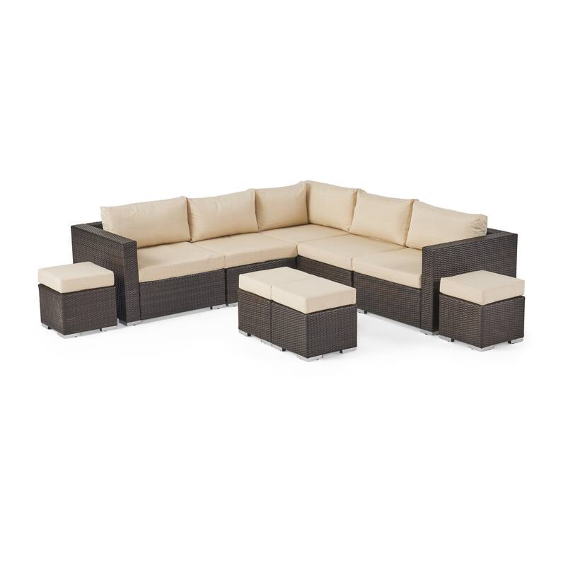 Santa Rosa Outdoor 5 Seater Wicker Sectional Sofa Set with Aluminum Frame and Cushions by Christopher Knight Home