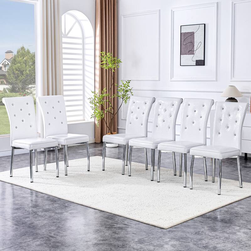 Set of 2 Retro alligator skin Upholstered dining chairs,with Crystal buckle design and Faux Leather design, metal legs