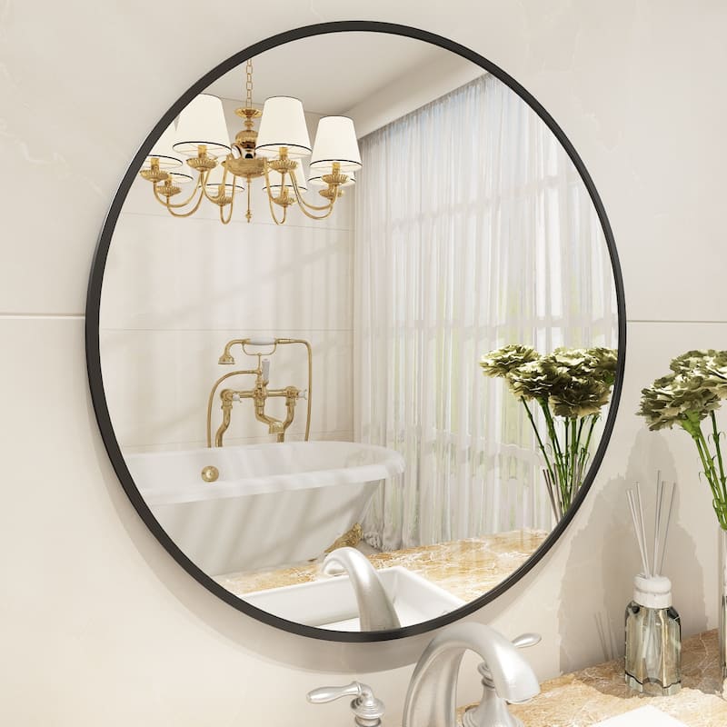 Round Wall Mirror Aluminum Alloy Framed Bathroom Vanity Mirror