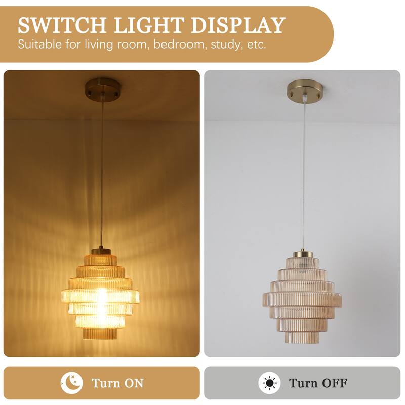 1-Light Metal Hanging Ceiling Kitchen Pendant Light Island Chandelier Fixture with Glass Shade for Dining Room