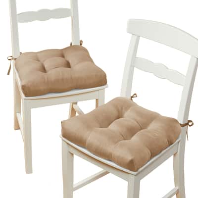 Solid Color Tufted Chair Cushions with Tiebacks - Set of 2 - 16.000 x 10.000 x 9.000
