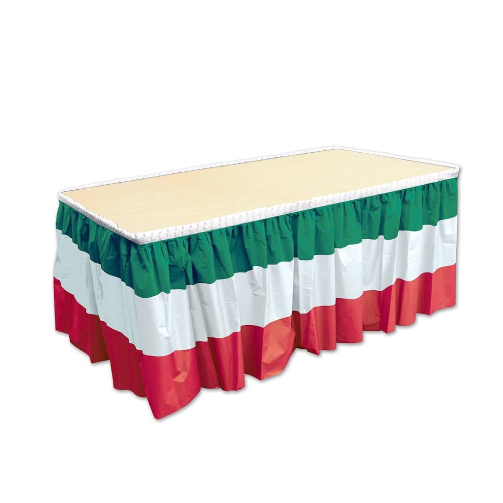 Pack of 6 Red, White Green Italian Plastic Table Skirtings 14'
