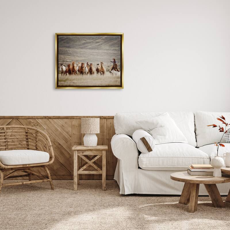 Stupell Cowboy Herding Horses Framed Floater Canvas Wall Art Design by PBurchettePhoto