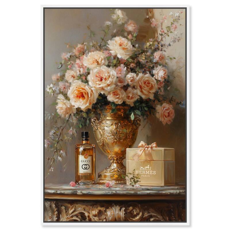Classical Vase Tans and Floral Canvas by Art Remedy - 36" x 54" - White