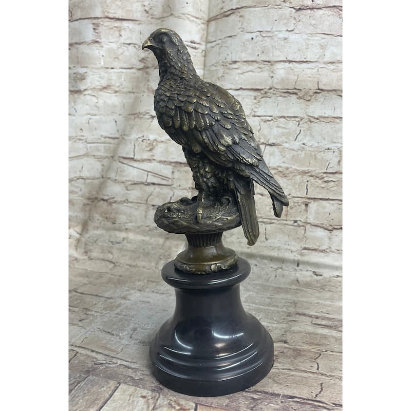 Original Milo Hawk American Eagle Bronze Marble Base Sculpture Bird Figurine Art