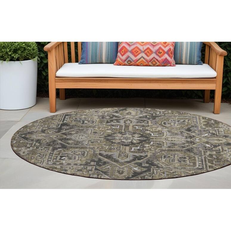Caso Oriental Weather Resistant Refined Traditional Outdoor Rug - 8' Round - Multi