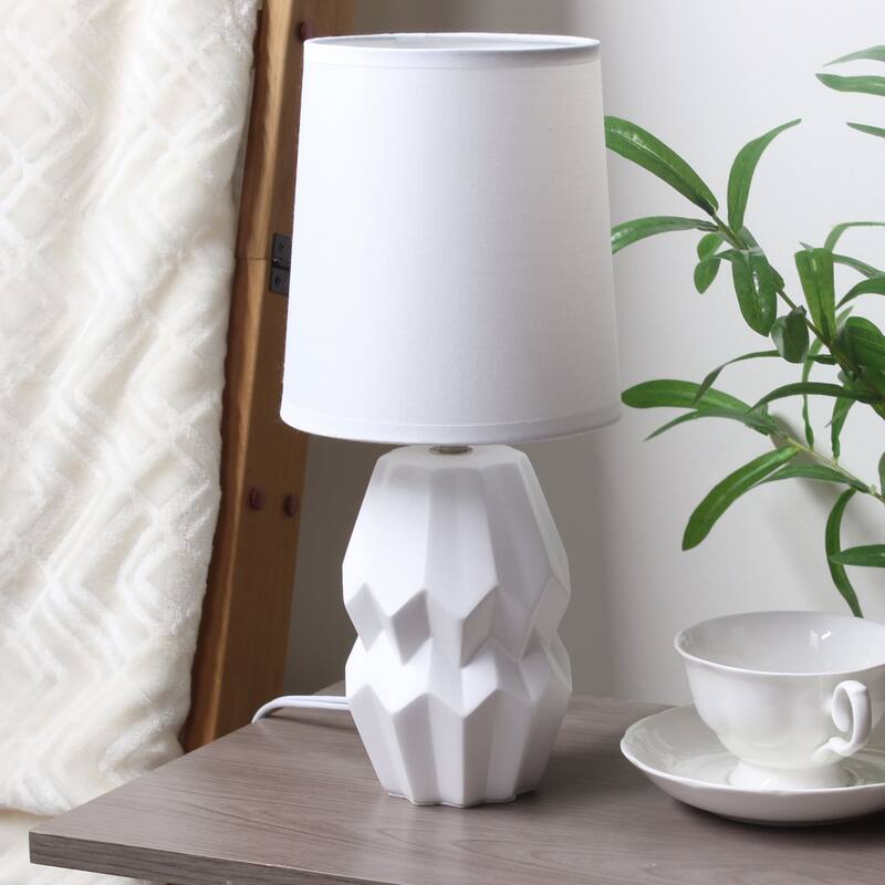 Geometric Ceramic Table Lamp with Drum Shade - 19.5" - White